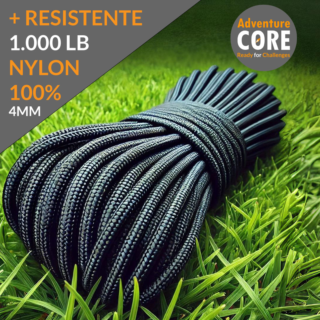 Cuerda Paracord Nylon 1000LB 12 Hebras Más Resistente 4mm Negro